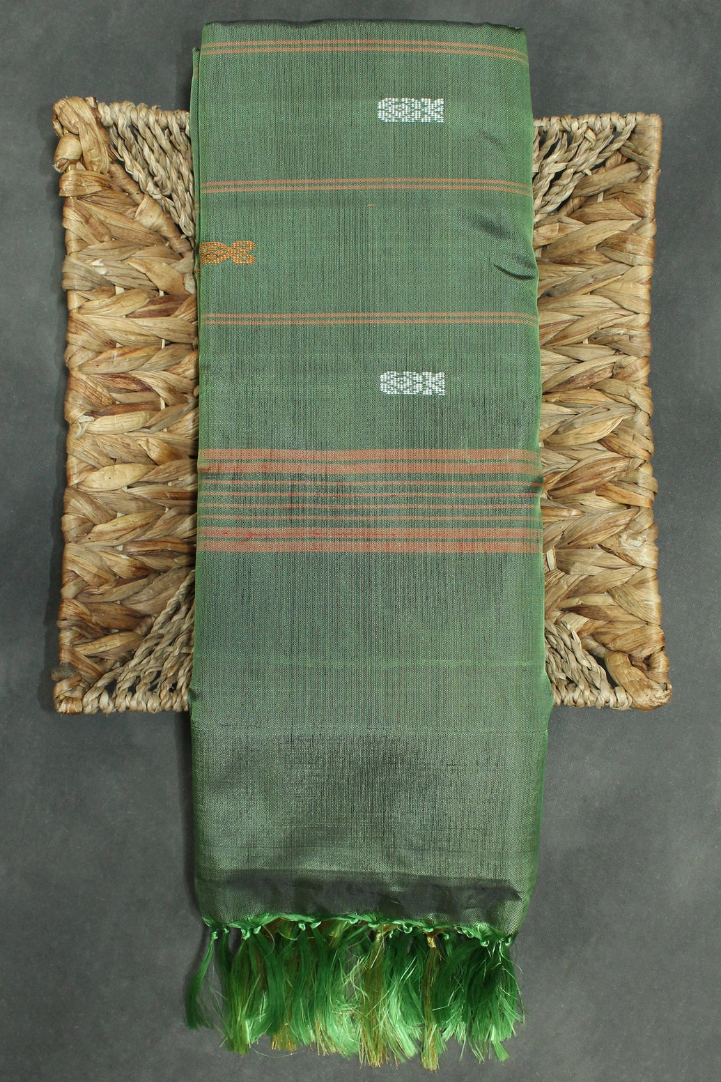 Banana Pith Vaazhai Naar Saree with Zari Border - Dark Pink & Olive Green - Dark Pink & Olive Green