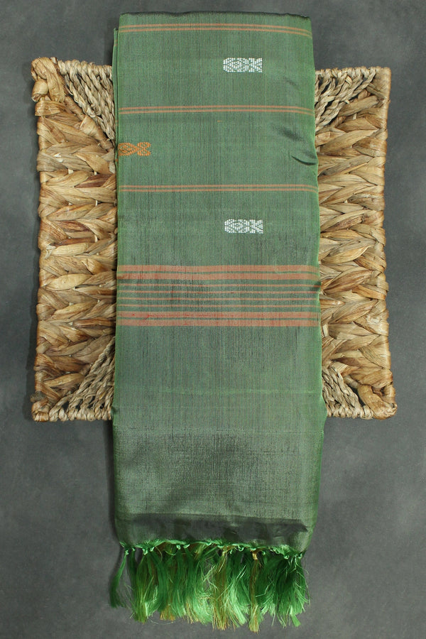 Banana Pith Vaazhai Naar Saree with Zari Border - Dark Pink & Olive Green - Dark Pink & Olive Green