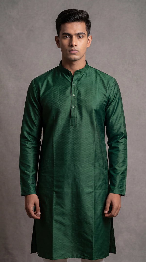 Men's Bottle Green Self-Textured Royal Look Kurta by Pareek, D.No B1280 - Bottle Green