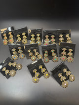 Antique Gold-Tone Floral Drop Earrings with Multi-Colored Stones Jewelry JCS Fashions