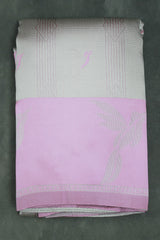 Kubera Pattu Saree - Cream & Pink Kingfisher Zari Border with Blouse, Semi Silk - Cream & Pink