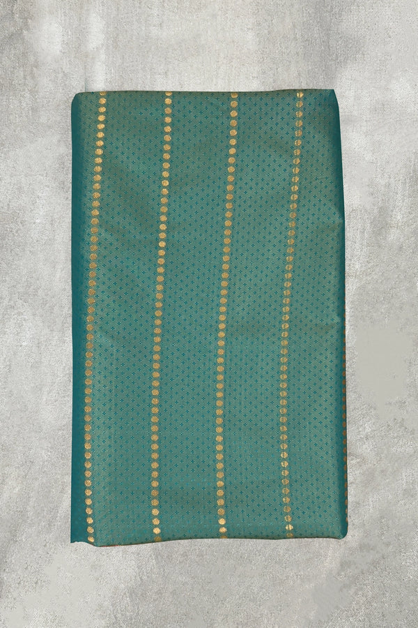 Teal Korvai Soft Silk Saree with Gold Zari Buttas and Floral Border with Blouse - Teal