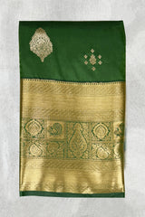 Green Pure Silk Saree with Heavy Pallu Border and Traditional Blouse Piece - Green