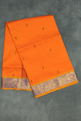Orange Poly Cotton Saree with Zari Floral Border and Buttas Saree JCS Fashions Orange 5.5 meters