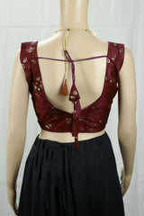 Maroon Designer Padded Ready-to-Wear Blouse with Embroidery, Sleeveless Back Knot, Fully Stitched for Saree - Maroon