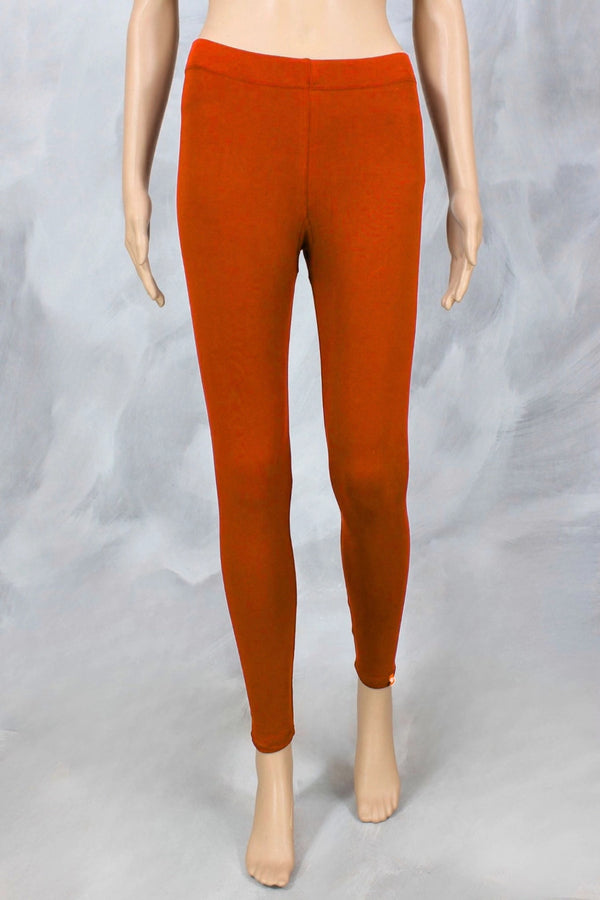 Rust Brown Ankle Length 4-Way Lycra Leggings for Women, Silicon Wash Finish - Rust Brown