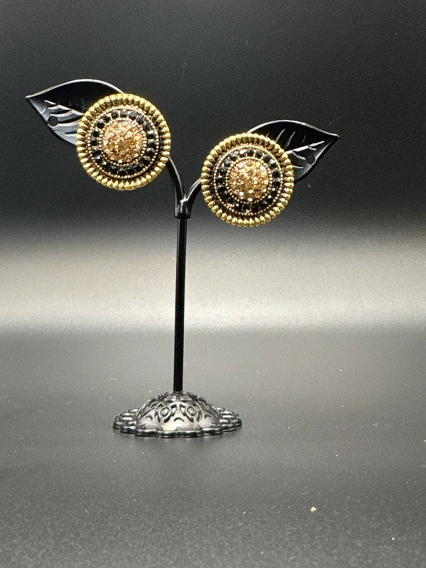 Black & Gold Spiral Stud Earrings – 0.5" Round Ethnic Fashion Studs Jewelry JCS Fashions Black 0.5 inch