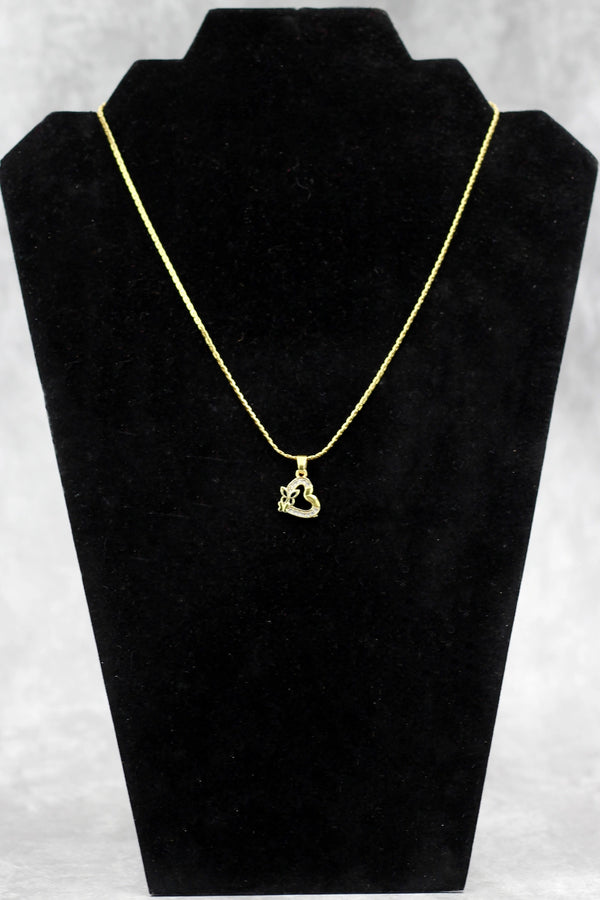 Gold-Tone Textured Chain Necklace with Heart Pendant for Women | Fashion Jewellery - Gold