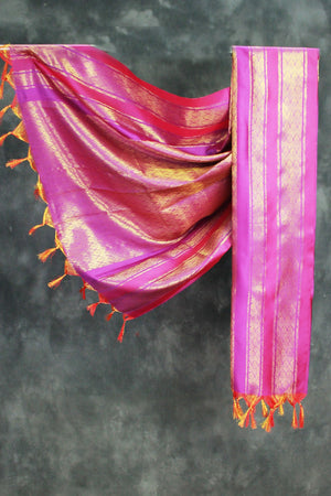 Purple Ponnadai Poly Silk Jacquard Shawl with Zari Pattern & Tassels for Temple and Wedding Functions (2m)