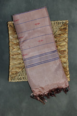 Banana pith/ Vaazhai naar saree with beautiful Zari border, Comes with full body small butta,  
No blouse piece - Navy Blue & Brown