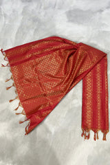 Maroon Ponnadai Poly Silk Jacquard Shawl with Zari Look Tassels for Temple, Pooja and Functions (Traditional Gift Shawl) - Maroon