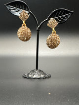 Antique Gold-Tone Crystal Drop Earrings with Pave Stone Disc - 1.5 inch Dangle Fashion Jewellery Jewelry JCS Fashions Gold 1.5 inch