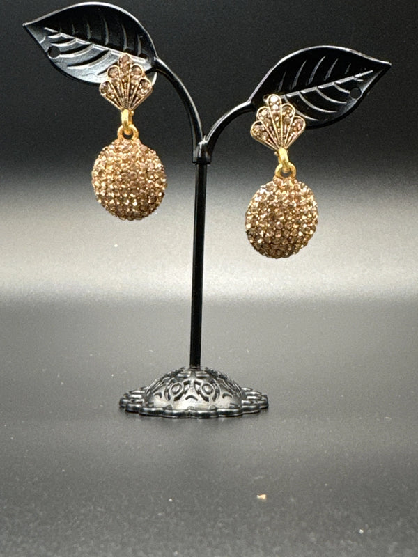 Antique Gold-Tone Crystal Drop Earrings with Pave Stone Disc - 1.5 inch Dangle Fashion Jewellery Jewelry JCS Fashions Gold 1.5 inch