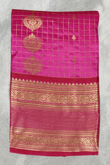 Pink Pure Silk Saree with Heavy Pallu Border and Blouse Piece | Traditional Ethnic Wear for Women - Pink