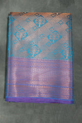 Blue Bridal Kubera Pattu Saree with Grand Pallu Zari Work and Zari Border, Comes with Blouse - Blue