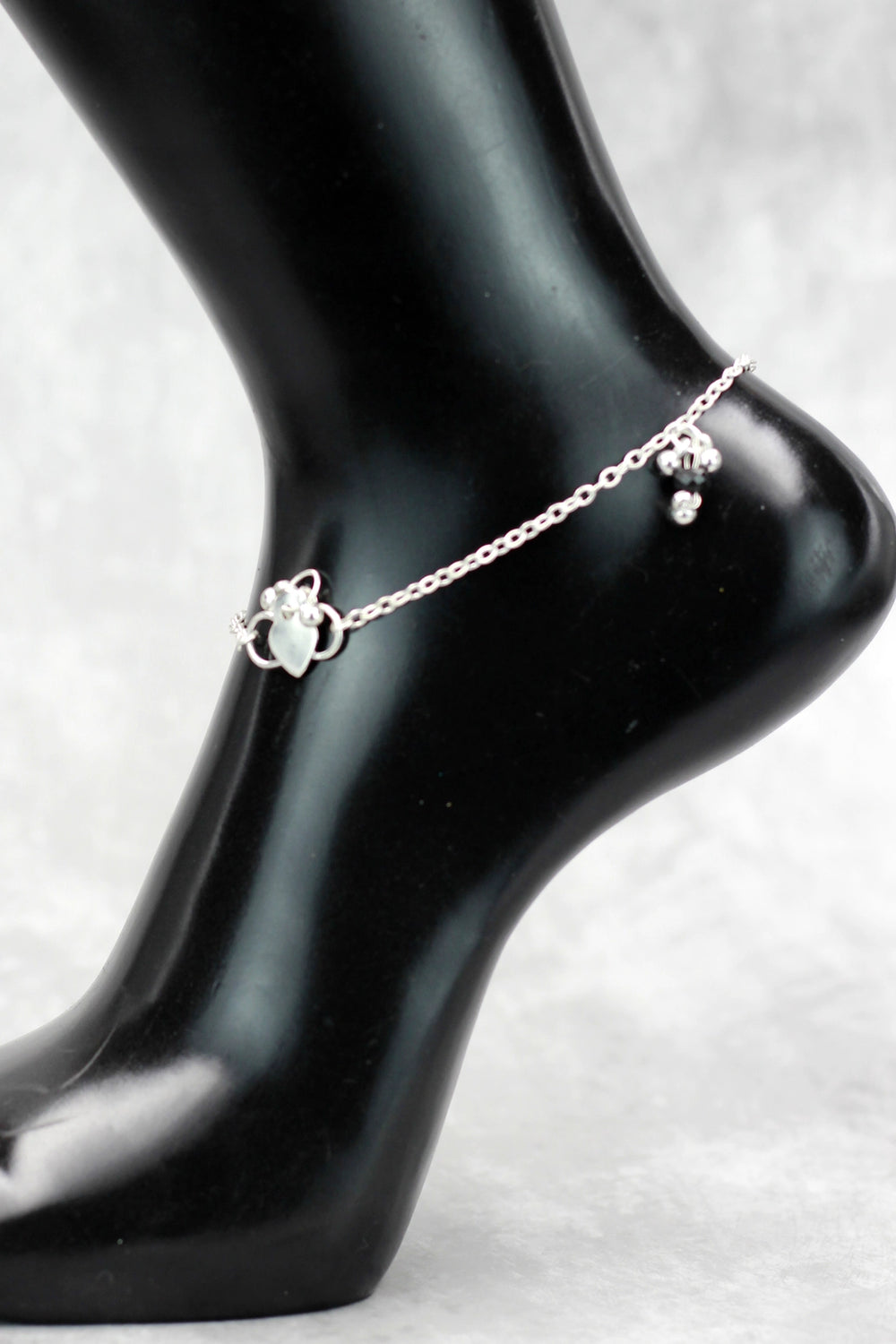 Traditional Silver-Plated South Indian Anklet with Black Beads, Foot Chain for Women - Silver