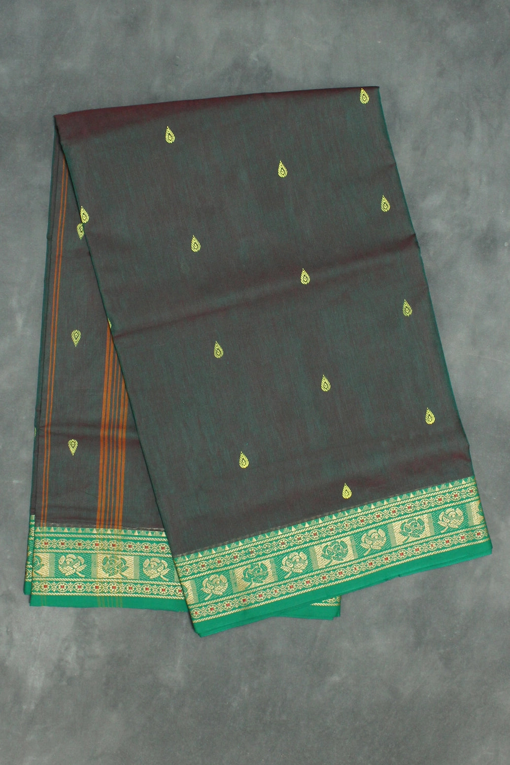 Green Poly Cotton Butta Saree with Contrast Woven Border Saree JCS Fashions Green 5.5 meters