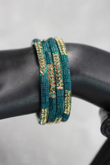 Multicolour Crystal Bangle Set with Gold-Tone Sparkle & Bead Detailing for Festive Wear, Weddings