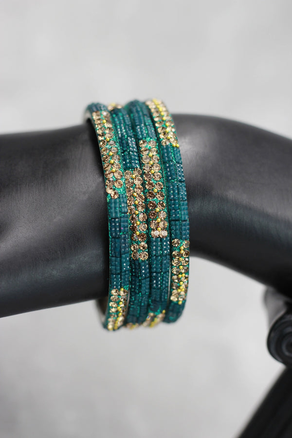 Multicolour Crystal Bangle Set with Gold-Tone Sparkle & Bead Detailing for Festive Wear, Weddings
