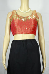 Orange Sequin Padded Back Knot Designer Blouse for Women, Fully Stitched Sleeveless with Shimmer Neckline - Orange