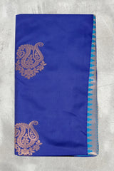 Royal Blue Korvai Soft Silk Border Saree with Delicate Gold Zari Buttas and Traditional Floral Border with Blouse - Royal Blue