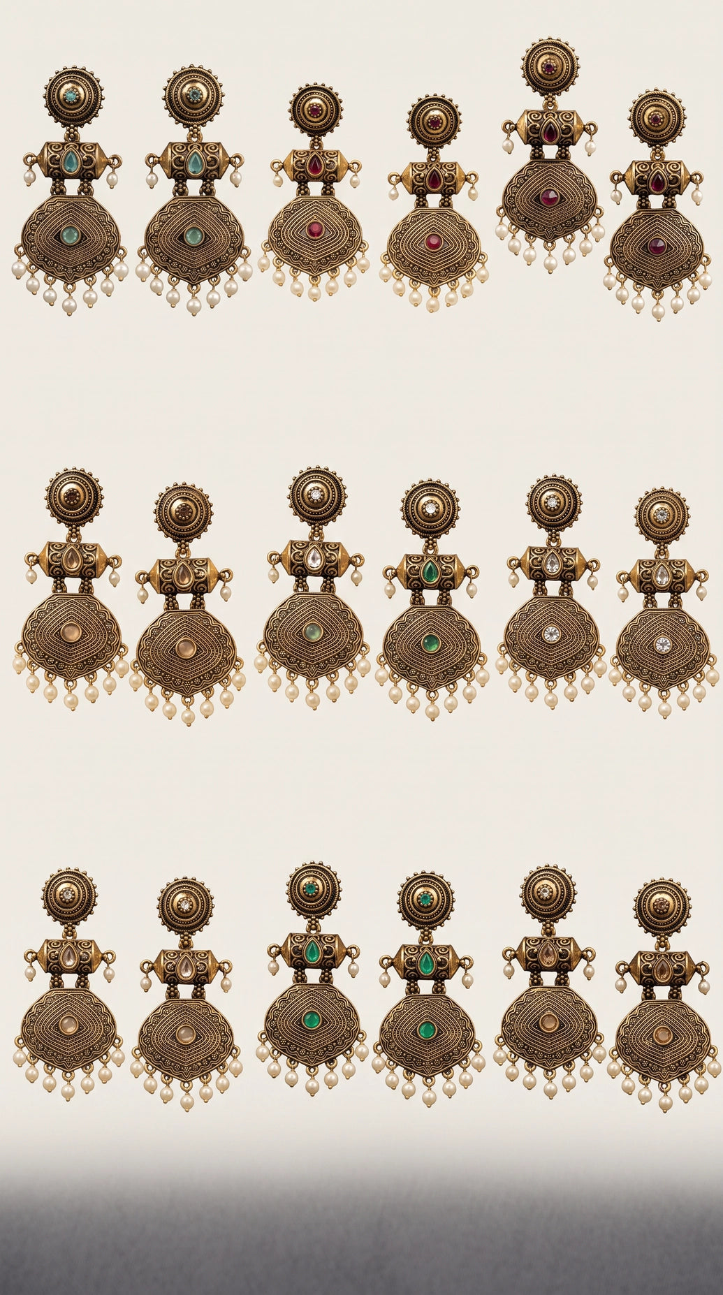 Antique Gold-Tone Circular Stud & Pearl Drop Statement Earrings for Festive Ethnic Wear