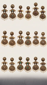 Antique Gold-Tone Circular Stud & Pearl Drop Statement Earrings for Festive Ethnic Wear