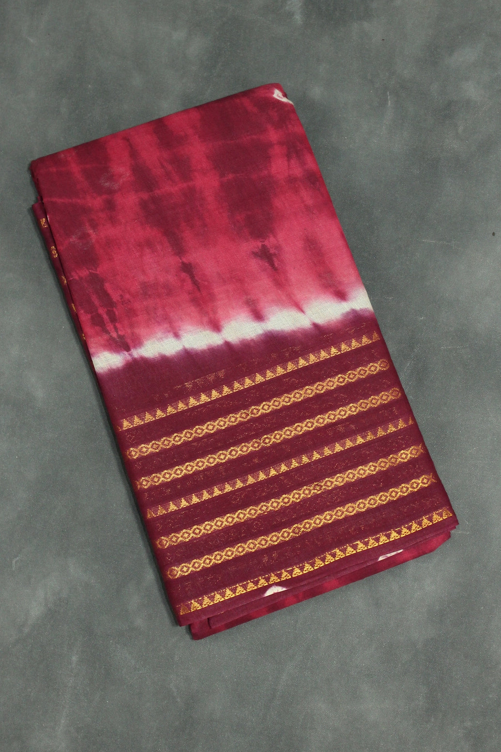 Pure Sungudi Cotton Bandhani Saree - Purple with Golden Zari Border, Unstitched Blouse Included - Purple