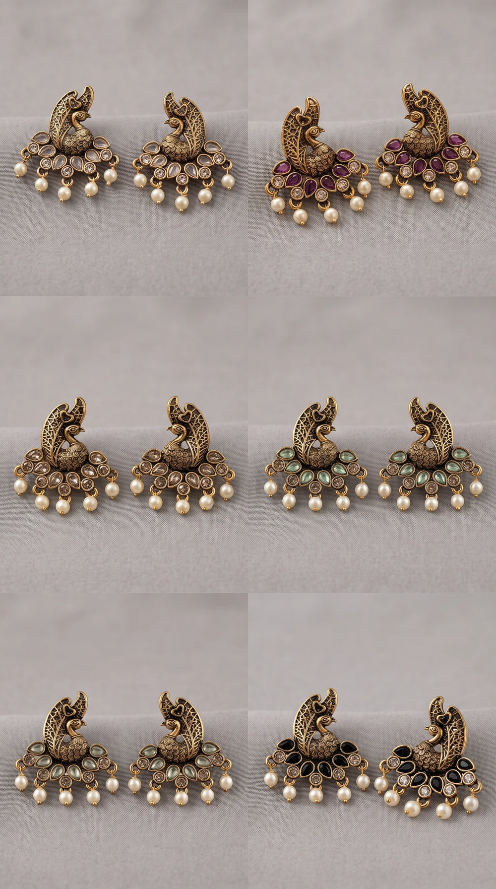 Peacock Motif Traditional Statement Earrings with Teardrop Stones and Pearl Drops