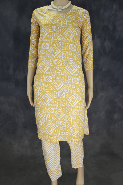 Yellow Cotton Kurta Set with Printed Design - Yellow