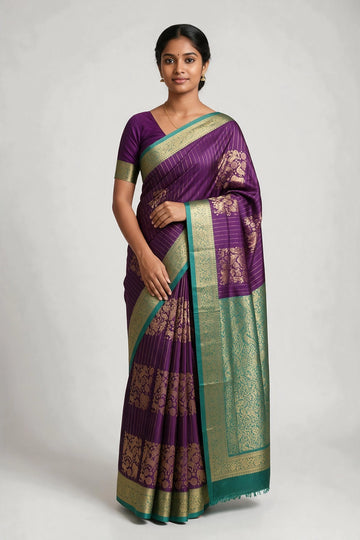 Maroon Soft Silk Saree with Jacquard Border and Gold-Tone Woven Design