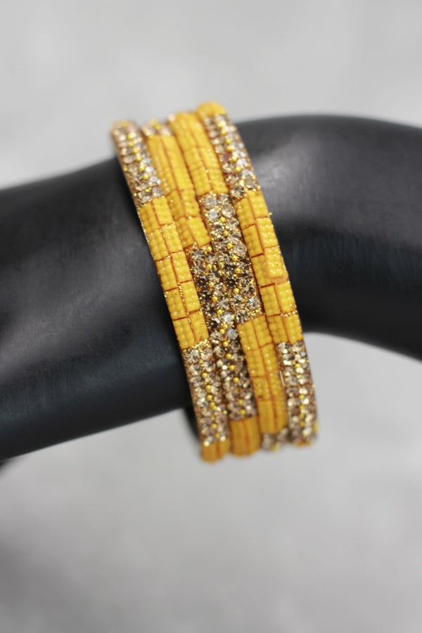 Embellished Crystal Bangles Set with Gold-Tone Sparkle - Multicolour Festive Wear for Women