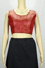 Maroon Ready-to-Wear Designer Padded Blouse with Woven Zari Pattern, Sleeveless, Fully Stitched for Saree & Lehenga - Maroon