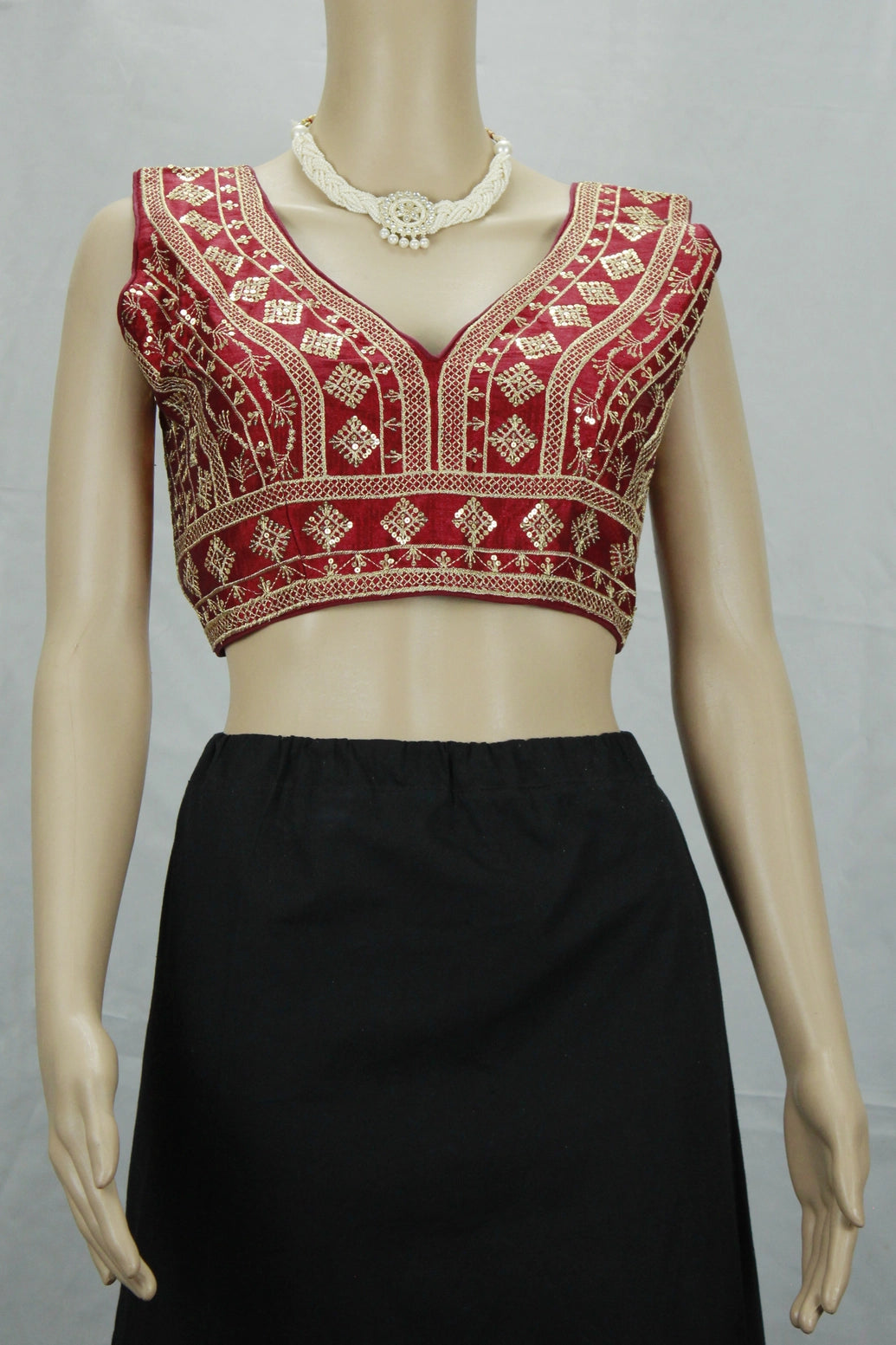 Maroon Readymade Designer Padded Blouse with Heavy Gold Thread Embroidery and Sequin Work - Maroon