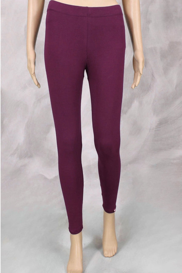Wine 4-Way Lycra Cotton Leggings (Silicon Wash Finish) for Women, Thick Fabric, Skin-Tight Fit - Wine