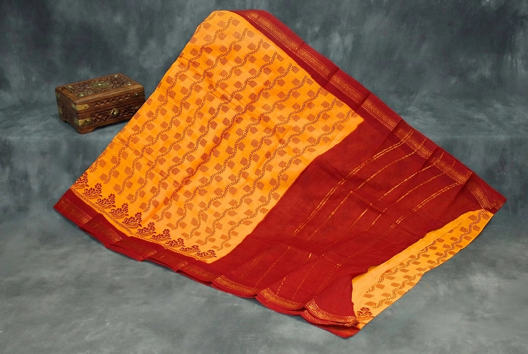 Floral Poly Cotton Saree for Daily and Festive Wear - Soft and Lightweight, 5.5 Meters Saree JCS Fashions 5.5 meters Orange