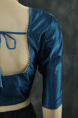 Readymade Navy Blue Raw Silk Padded Designer Blouse with Elbow Sleeves and Back Knot Blouse JCS Fashions Navy blue 36