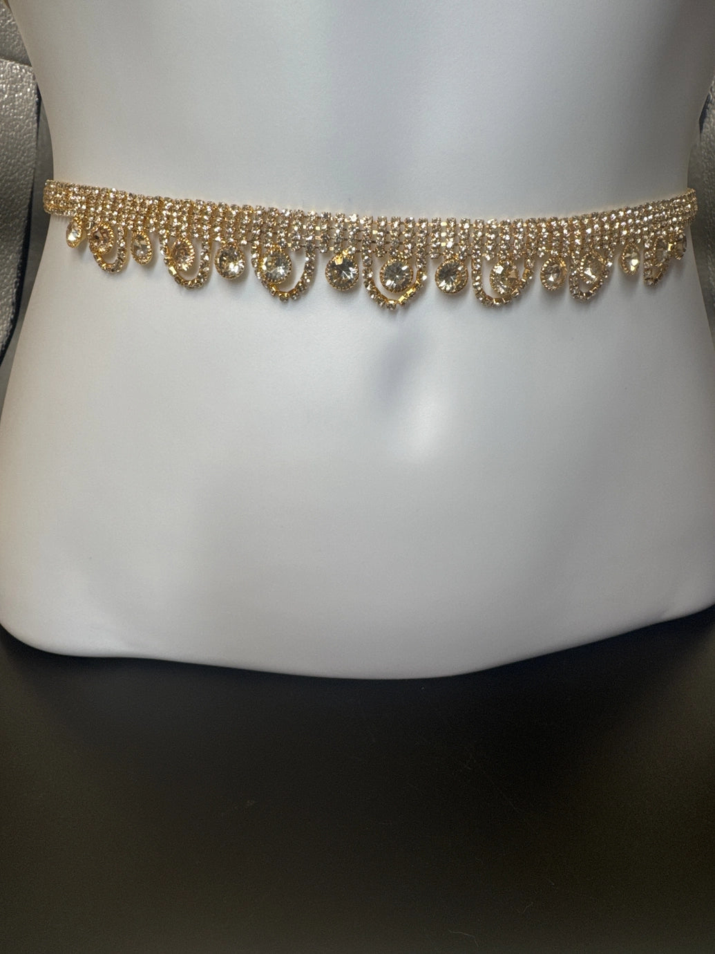 Gold-Tone Crystal Hip Chain Waist Belt with Dual-Row Mesh & Oval Crystal Stations Jewelry JCS Fashions Gold 25 - 40 inches