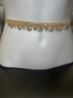 Gold-Tone Crystal Hip Chain Waist Belt with Dual-Row