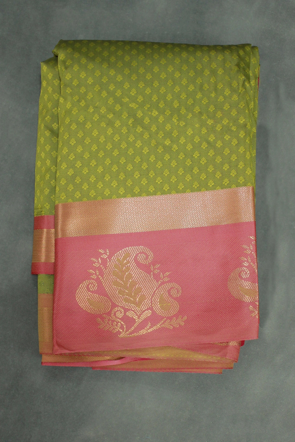 Mehendi Green Emboss Silk Saree with Floral Motifs & Satin Border, Comes with Blouse - Mehendi Green