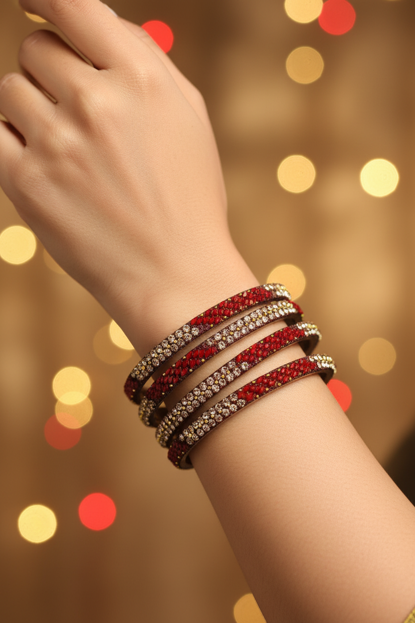 Multicolour Crystal Bangles Set with Gold-Tone Sparkle for Festive, Wedding & Ethnic Wear