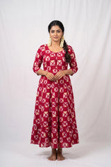 Rani Pink Rayon Anarkali Kurti With Floral Print & Stone Work, Round Neck, 3/4 Sleeves for Women - Rani Pink