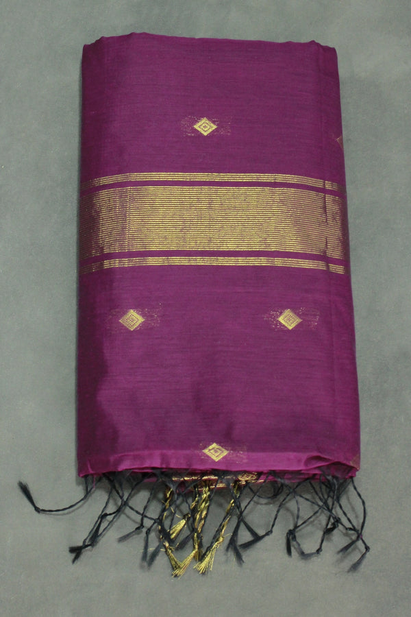 Purple Silk Cotton Saree with Zari Border and Comes with Blouse - Purple
