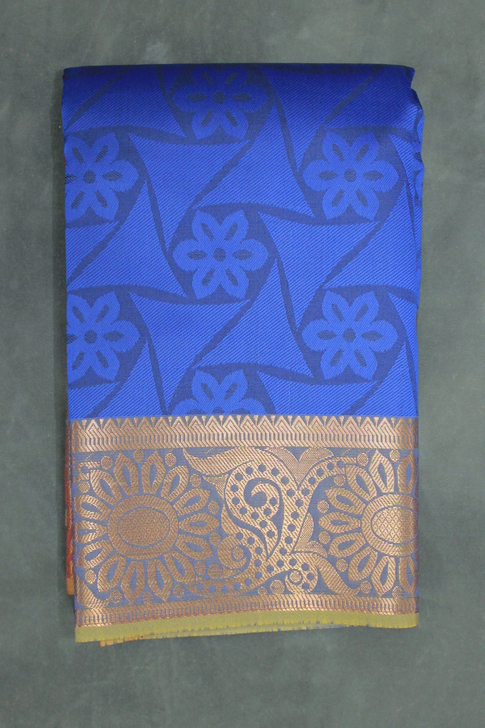 Blue Emboss Silk Saree with Contrast Border and Semi Silk Zari Style Design - Blue