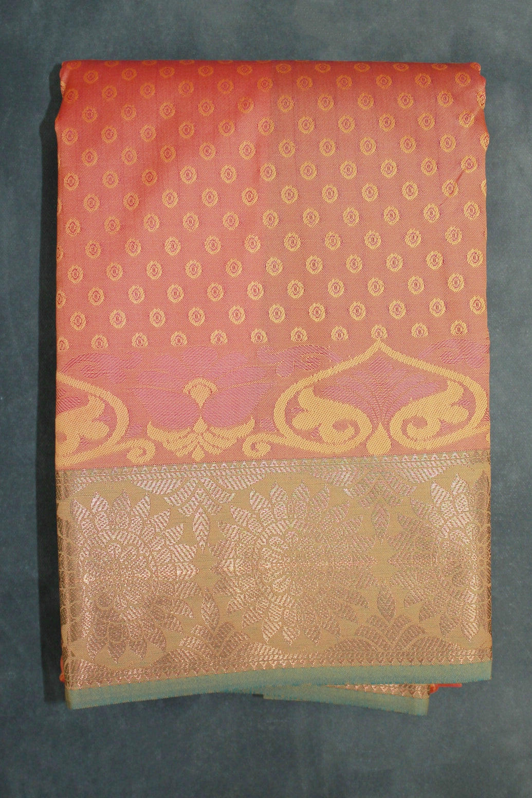 Orange Emboss Silk Saree with Traditional Border Design, Semi Silk Festive Wear for Women - Orange