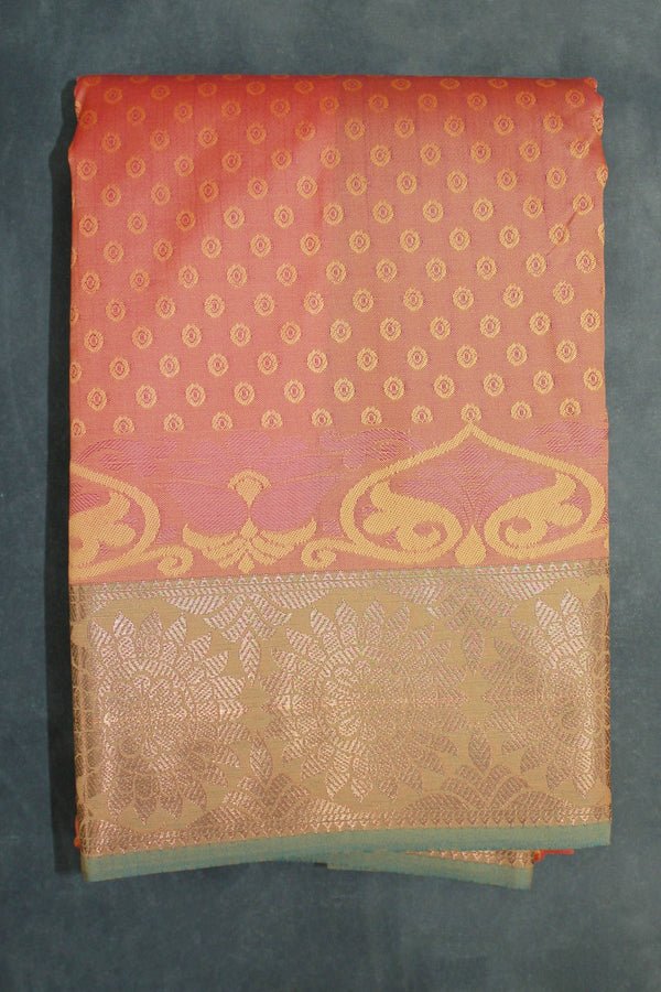Orange Emboss Silk Saree with Traditional Border Design, Semi Silk Festive Wear for Women - Orange