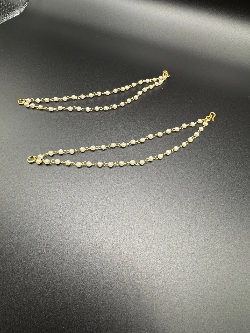 Pearl Maatal Ear Chain for Women - Double Strand Pearl Bead Ear Chain Jewelry JCS Fashions Pearl 5.5 inch