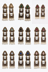 Sona Novelty Antique Gold-Tone Traditional Drop Earrings with Pearl Bead Drops, Rectangular Pattern Panels
