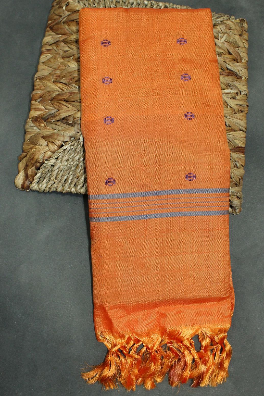 Orange Vaazhai Naar (Banana Pith) Saree with Small Butta and Subtle Pallu Stripes - Orange