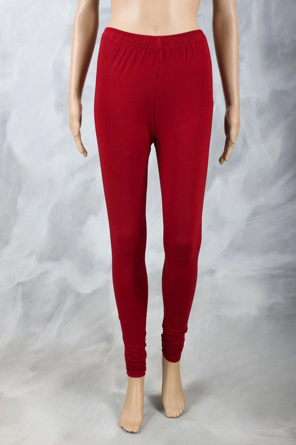 Maroon 4-Way Lycra Cotton Leggings for Women | Thick, Smooth Finish, Stretch Fit - Maroon